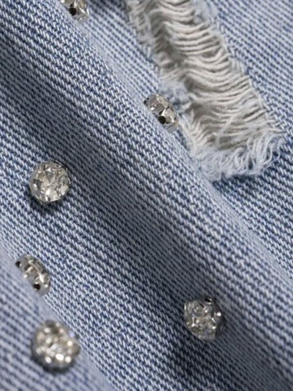 Denim Ripped Rhinestone Asymmetrical Shorts - Picture 6 of 6